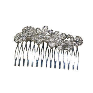 Flower Rhinestones Silver Tone Hair Comb Barrette Large Elegant Feminine Lattice
